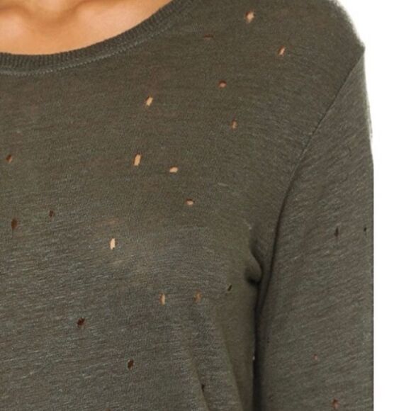 IRO Marvina Linen Distressed Long Sleeve Top Olive Green - Picture 8 of 9